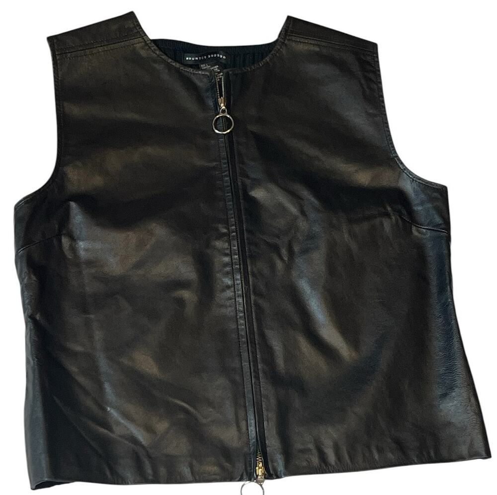 Maurice Sasson Leather Vest Ribbed Back Large EUC
